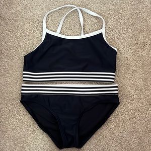 Girls Abercrombie Bathing Suit. Navy and white. Size 11/12. Like new.